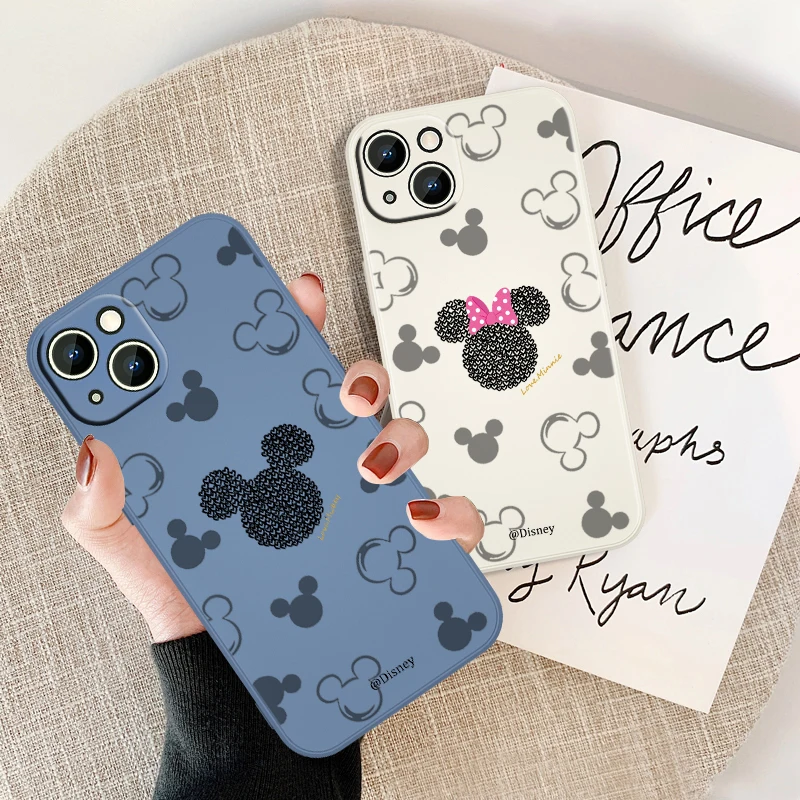 

Disney Minnie Love Mickey For Apple iPhone 13 12 11 Pro Max mini XS XR X 8 7 6S 6 Plus Liquid Silicone Soft Phone Case Coque