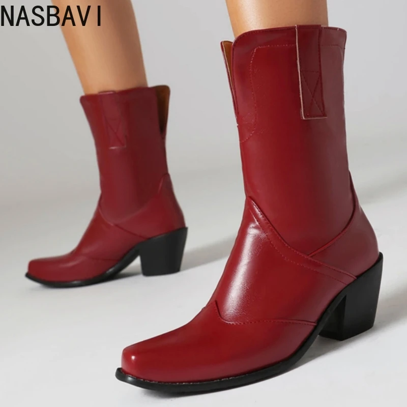 

Red Women's Ankle Boots Autumn Winter Short Boot Square toe Black Low Heels Party Footwear Shoes Large Size 44 48 Water-proof