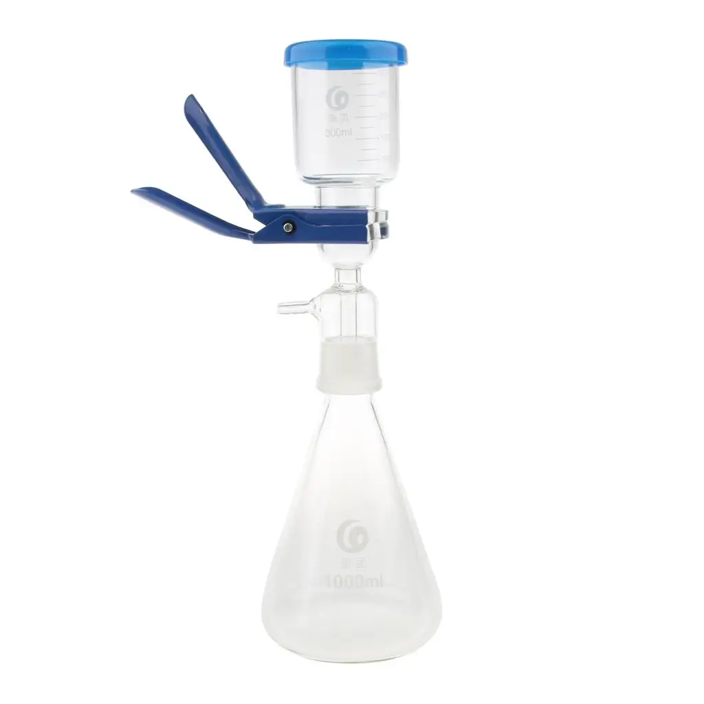 Lab Vacuum Filtration Kit 1000ml Glass Flask with Aluminum Clamp and Graduated Funnel for Bacteria Separation