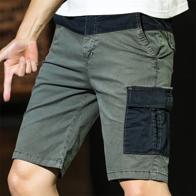 

Men's Summer Shorts Cotton Personalized Splicing Trendy Workwear Shorts Fashion Big Pockets Loose Casual Shorts Men Patchwork