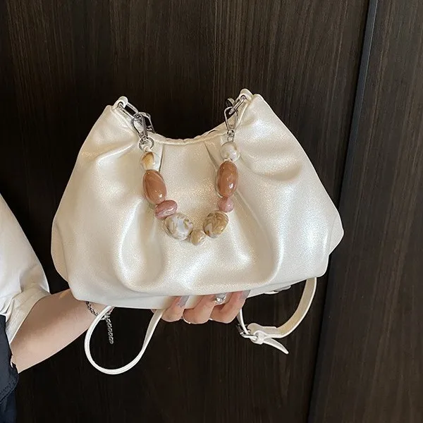 

Новая женская плиссированная сумка Cloud Bag 2025 года, шикарная сумка через плечо с бисером, сумка через плечо с регулируемым ремешком для работы и повседневного использования