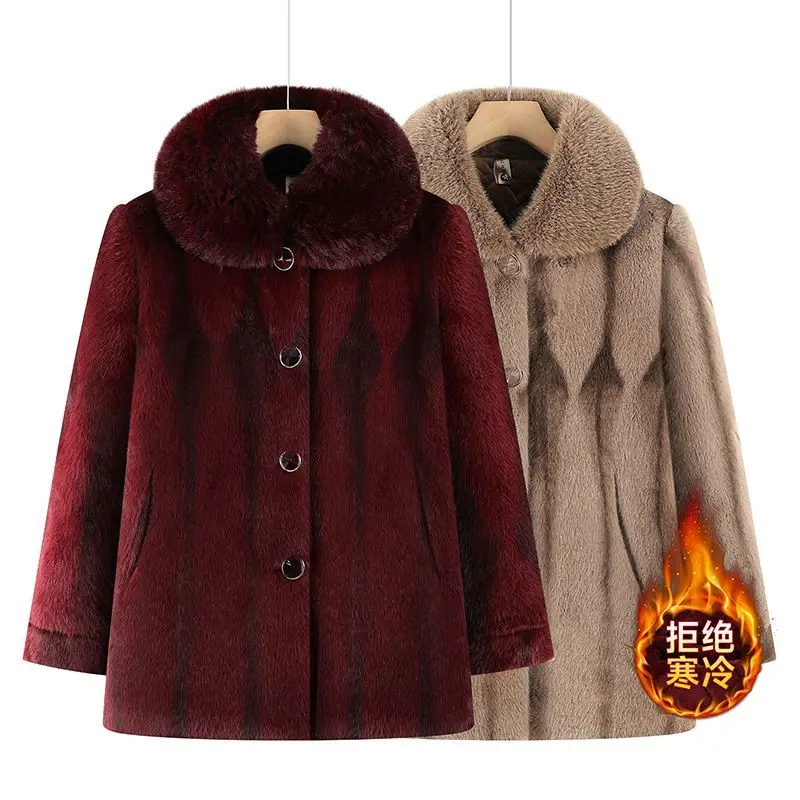 

New Mother Fur Coat Plus Velvet Padded Imitation Mink Velvet Jacket Women Winter Middle-aged Elderly Outcoat Fashion Female Tops