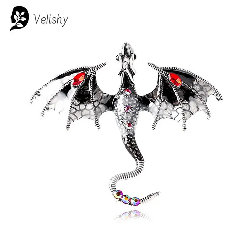 Vintage naga pria wanita bros berlian imitasi terbang kaki dan hewan Pin tersedia batu permata musim dingin bros perhiasan Pin