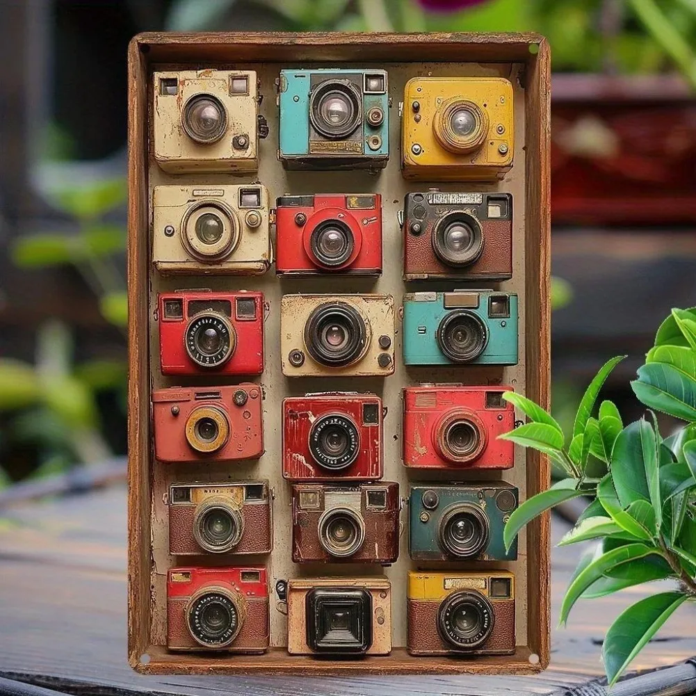 Hiasan Dinding Logam Kamera, Gaya Vintaj, Sesuai untuk Rumah dan Taman, Kalis Cuaca, Kalis Karat, Reka Bentuk Boleh