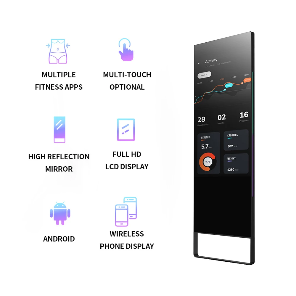 

43 Inch Magic Exercise Mirror Gym Interactive Health Full Body Sport Gym Floor Wall Exercise Workout Mirror Smart Fitness Mirror