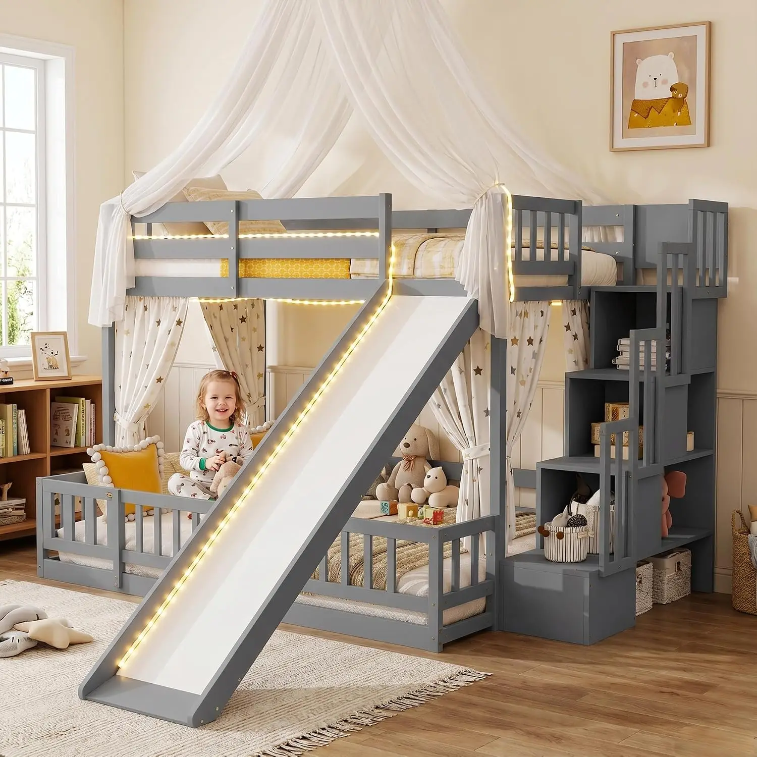 Etagenbett mit niedrigem Holzr – Bunk Bed With Stairs And Slide Bewertung und Preis