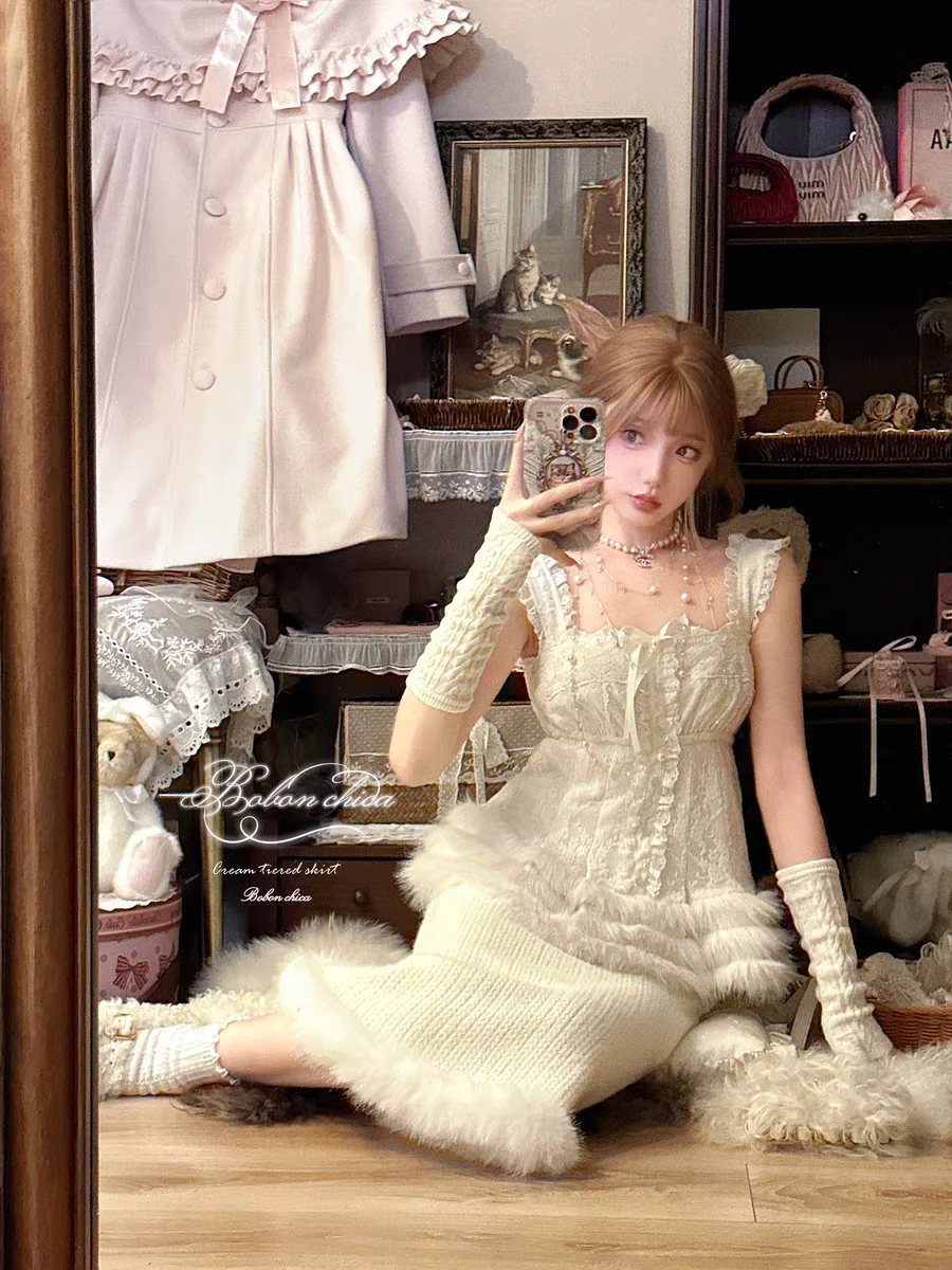 Princess sweet lolita Shirt bobon21 Pearl Tears Winter Edition Lace Retro Strap Doll Shirt T2433