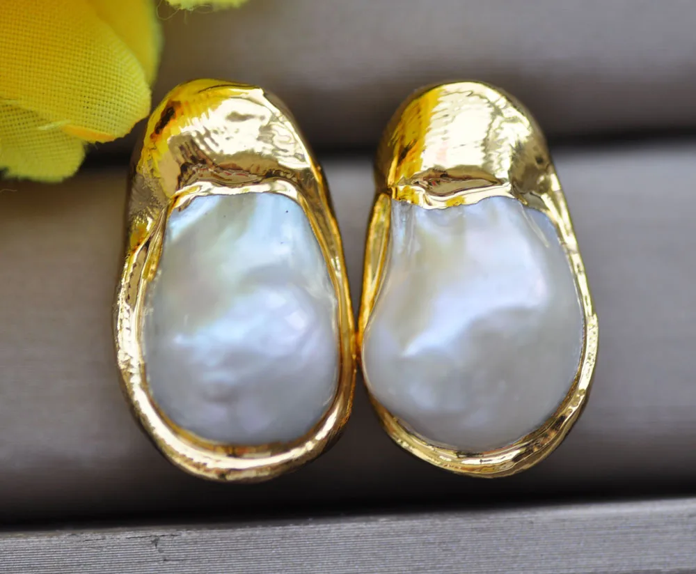 MTC·STAR 28mm White Pear Keshi Edison Pearl Earring (Z10154 )