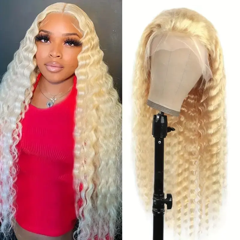 613 Blonde 150 Density 13x6 Lace Frontal Wig Blonde 13x4 Lace Front 22 40 Inches Deep Wave Glueless Curly  Human Hair Wig