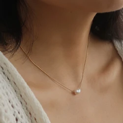Stainless Steel Irregular Freshwater Pearl Pendant Minimalist Fashion Necklace Waterproof Trendy Simple Stylish Jewelry Women