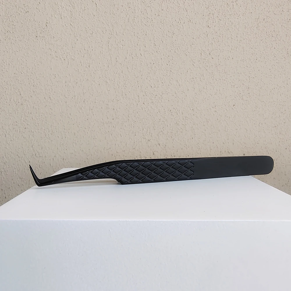 Pinzas para pestañas postizas con punta de fibra para extensiones de pestañas, pinzas negras, punta cerrada perfecta para pestañas