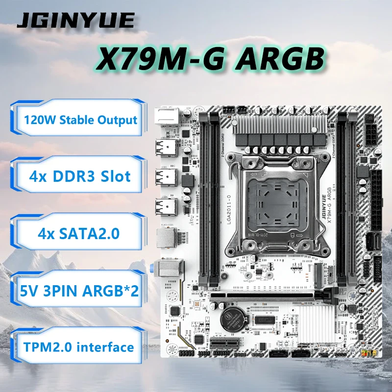 

Материнская плата JGINYUE X79M-G ARGB для процессора серии E5 26XX V2 LGA2011 M-ATX DDR3 RAM, интерфейс TPM, магазин домашнего офиса, игры