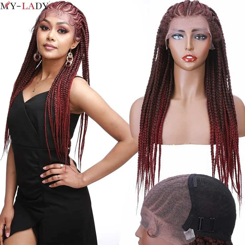 

My-Lady Synthetic Box Braided Lace Front Wig With Baby Hair Long Cornrow Braids Wig Knotless Wig Lace Frontal Afro Wig For Women