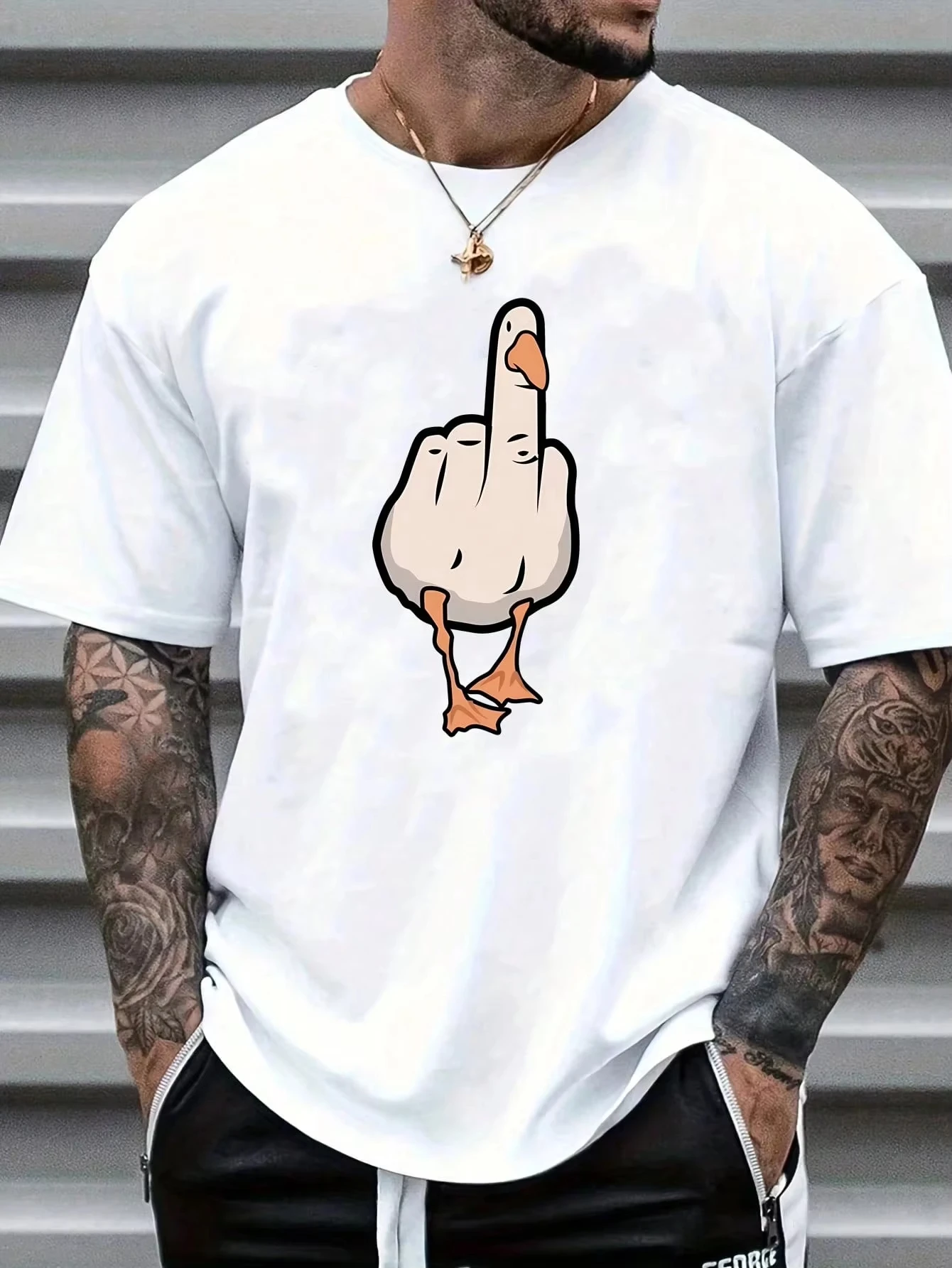 

Men's Summer 100% Cotton High Quality Fashionable Casual Sports Loose Fun Pattern Printed Round Neck Short Sleeve T-shirt Top