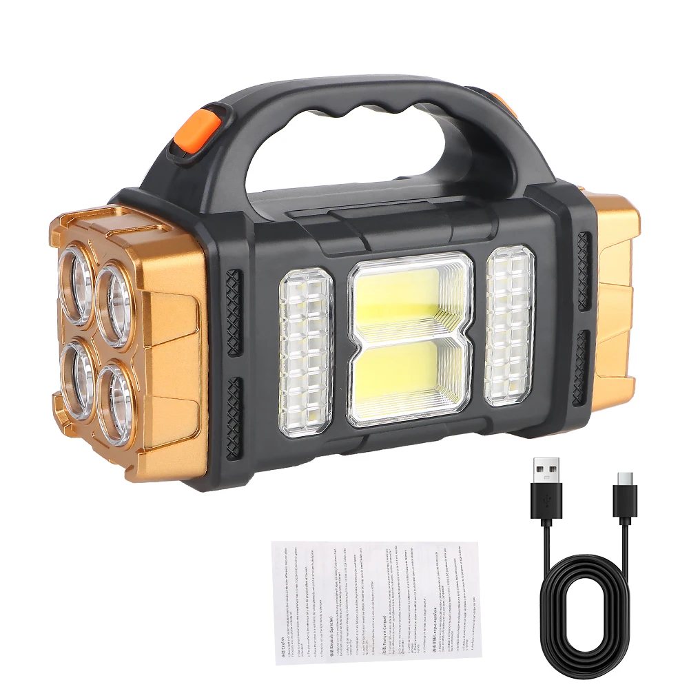 High Power USB Rechargeable Light 4 Gear for Outdoor Waterproof Light Led Flashlights Solar Charge Camping Torch Work Light