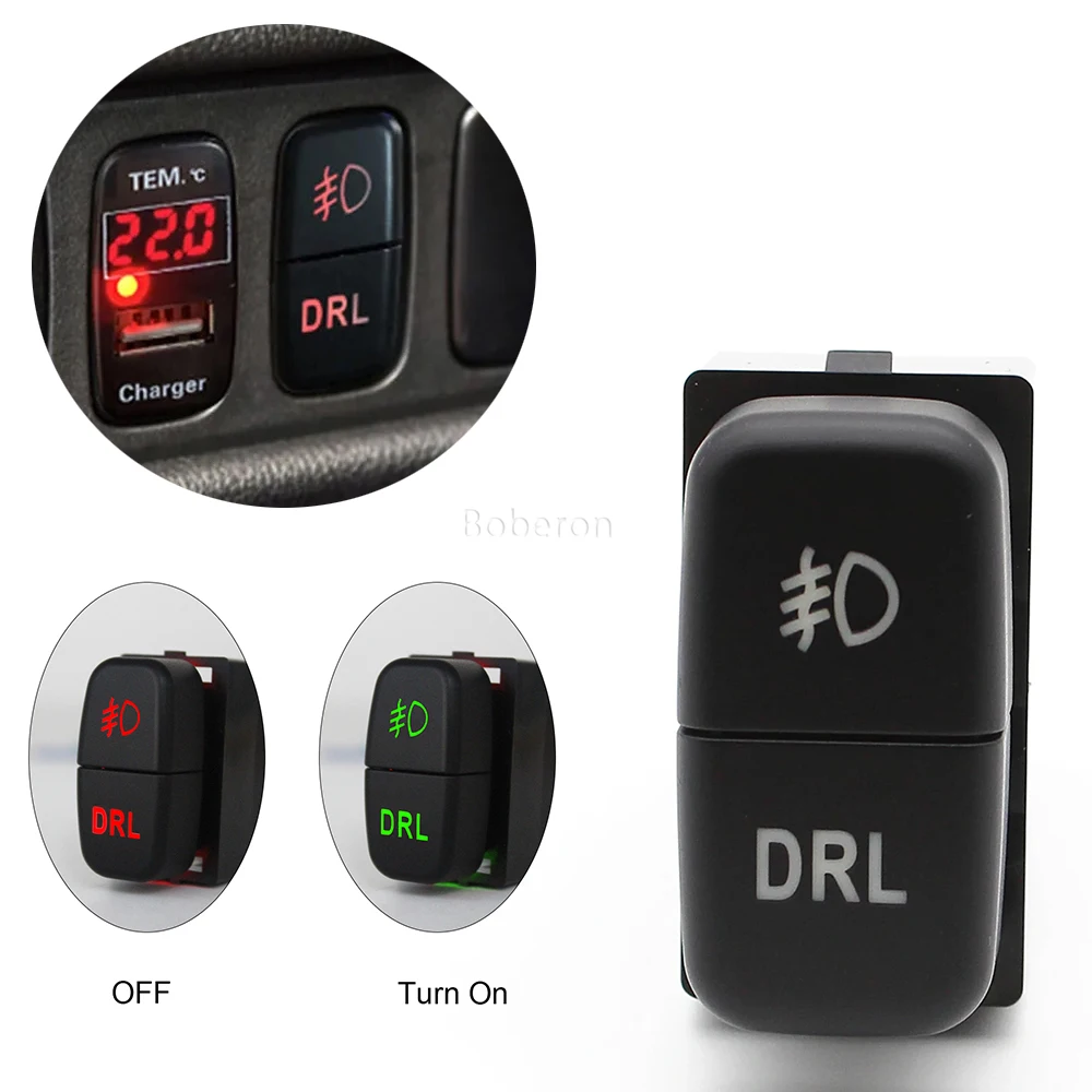 For Mitsubishi Pajero Triton ASX Lancer Red LED Light Dual Front Rear Fog Light Switch Button 5Pin ON-OFF Button DC12V