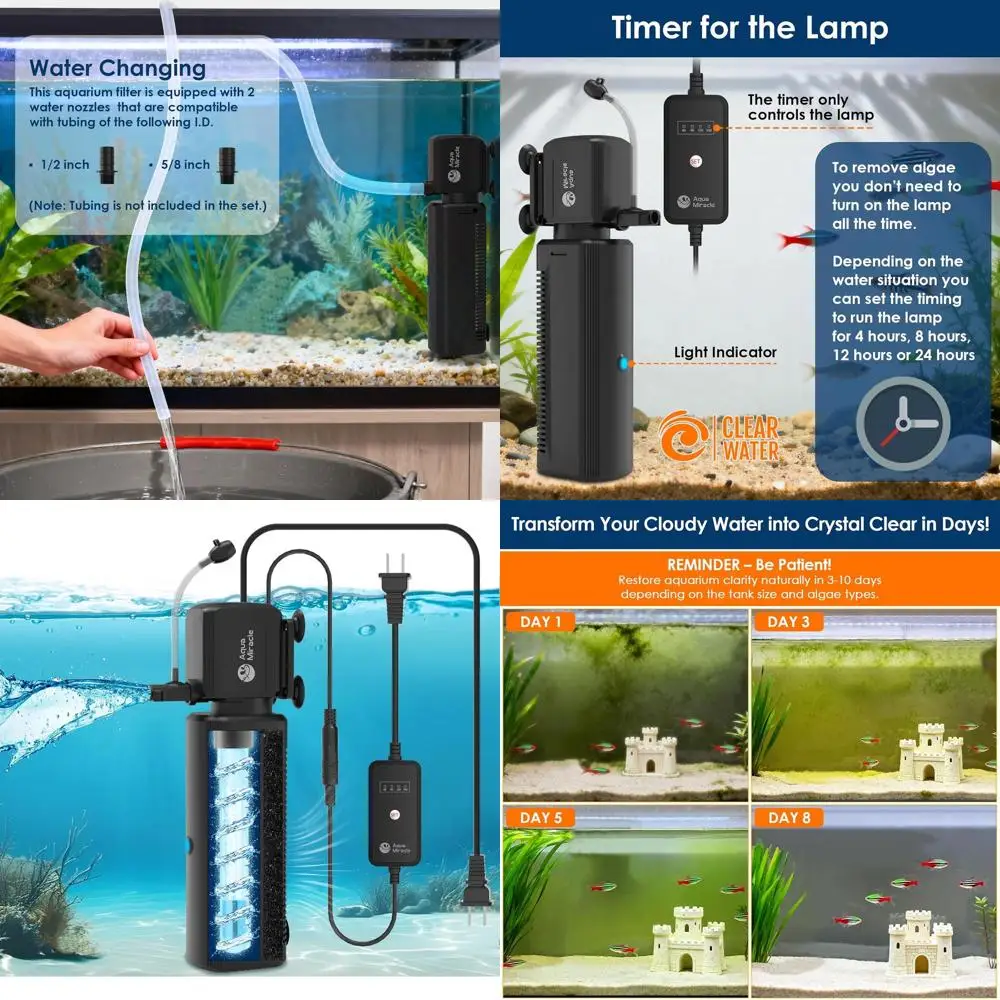 

AquaMiracleAquariumFilterwithU-VLight&FilterSponge,FishTankFilterwithTimerforGreenWater,TurtleFilterwithAeration&RainfallModefor