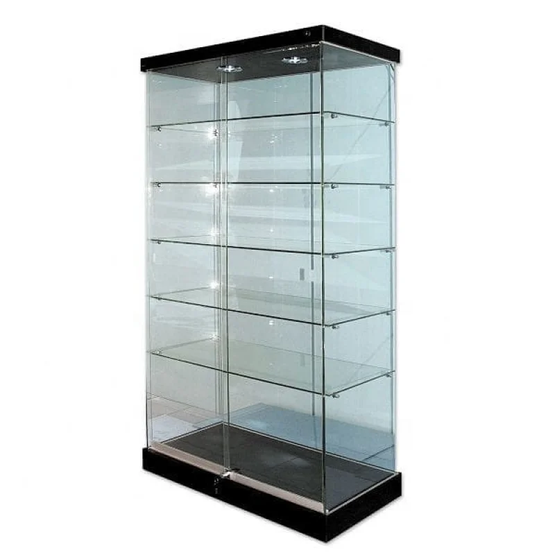 

Custom.4ft Frameless Glass Showcase with LED Lighting 5 Shelves Sliding By Smoke Display Cabinet for Sale