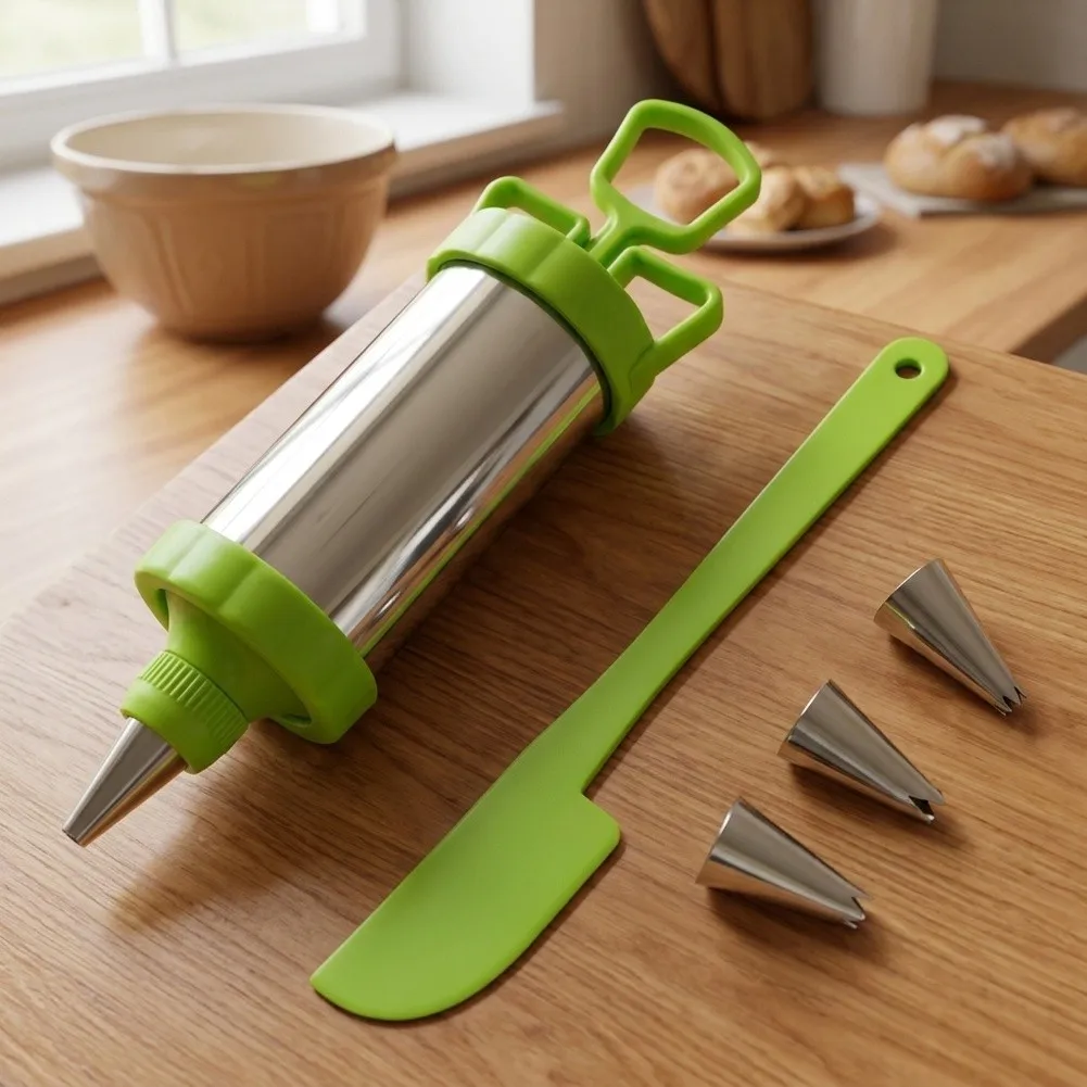 Stainless Steel Cake Decorating Nozzle Set With Ergonomic Grip PP Material For Cream Icing Piping Scraper Baking Tool Kitchen