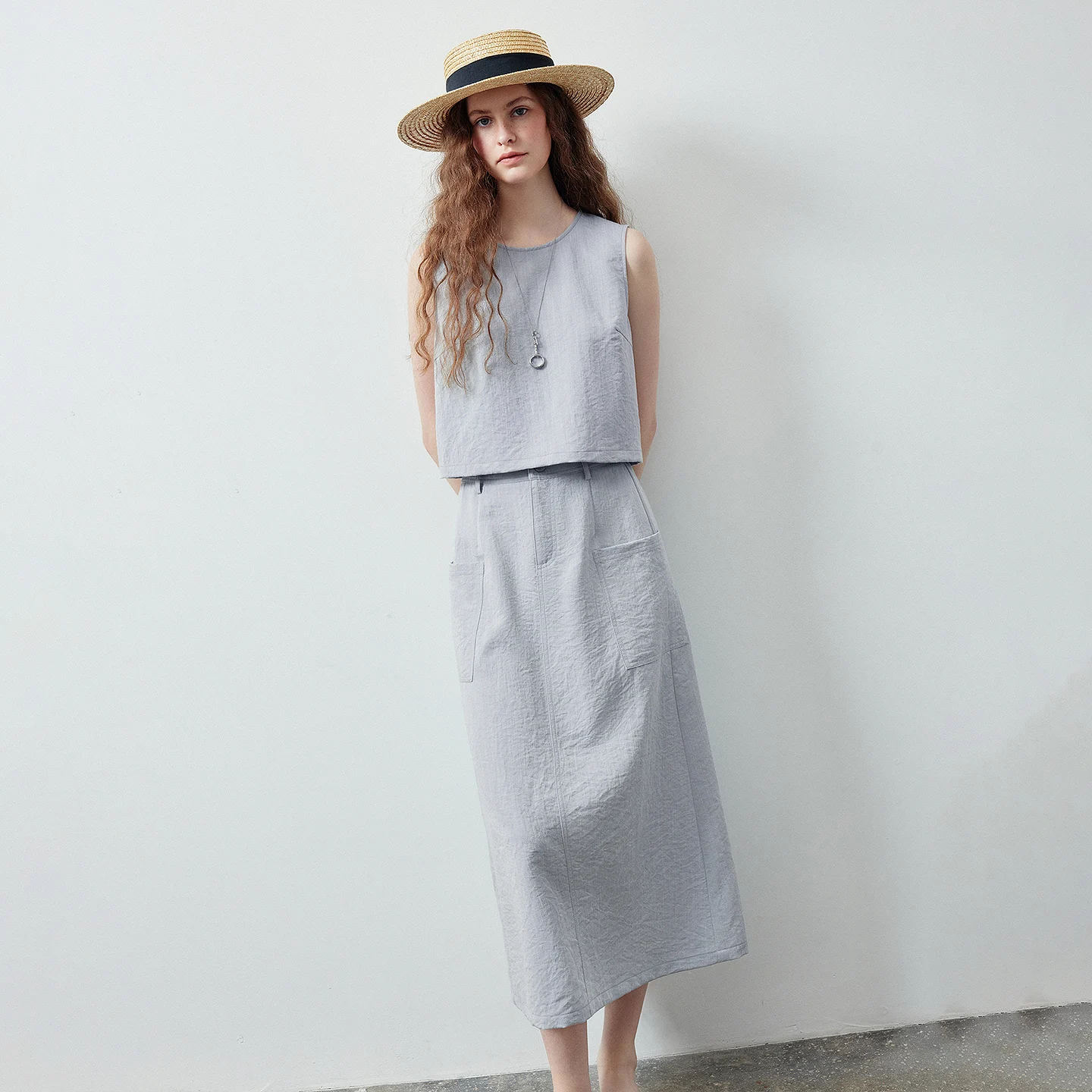 TOYOUTH Women Two Piece Set Summer 2026 Sleeveless Crop Top Imitation Denim Wrinkled Slit Skirt Stylish Fashion Elegant Style