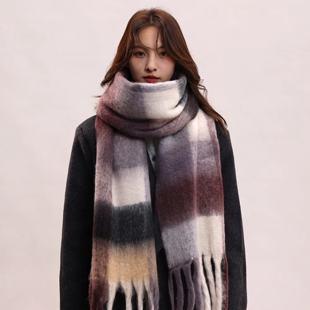 Semplice sciarpa di lana scozzese in mohair peluche addensare sciarpe invernali in cashmere caldo scialle lungo stile coreano autunno inverno