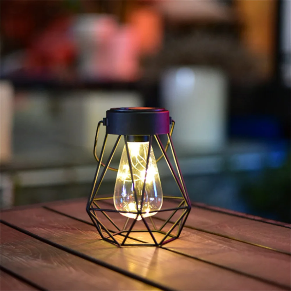 

Solar Powered Lights Outdoor Waterproof Garden Lighting Path Lamp With Handle Geometric Outdoor Hanging Solar Lantern for Garden