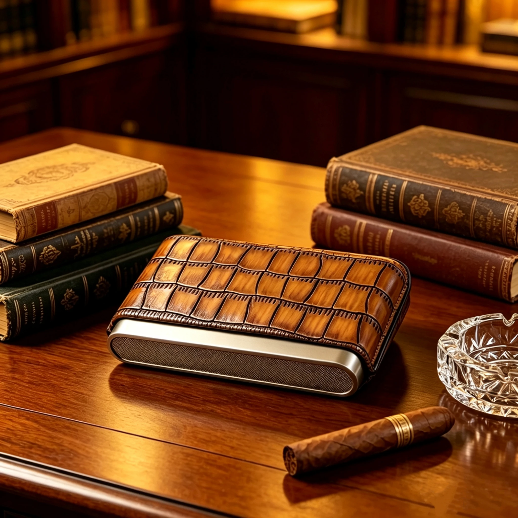 

Portable Cigar Box With 3 Cigars In A Moisturizing Cedar Cowhide Case.