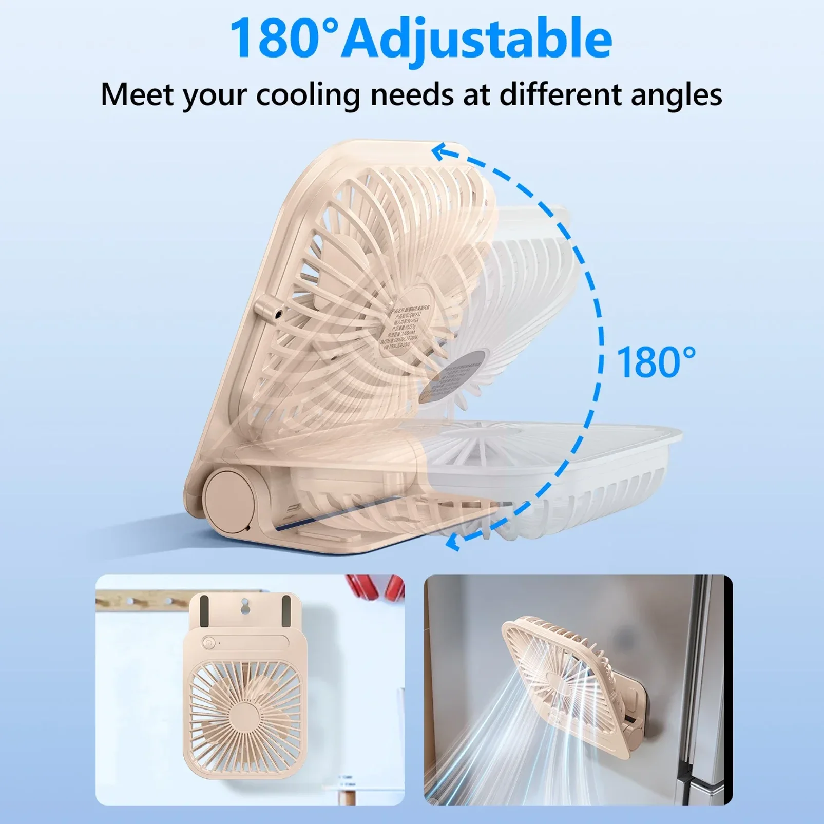 Eary Magnetic Fan Desk 180° Adjustable 4 Speeds Wind 1200mAh Rechargeable Air Cooling Fan Ultra-thin Usb Fan for Kitchen Gym