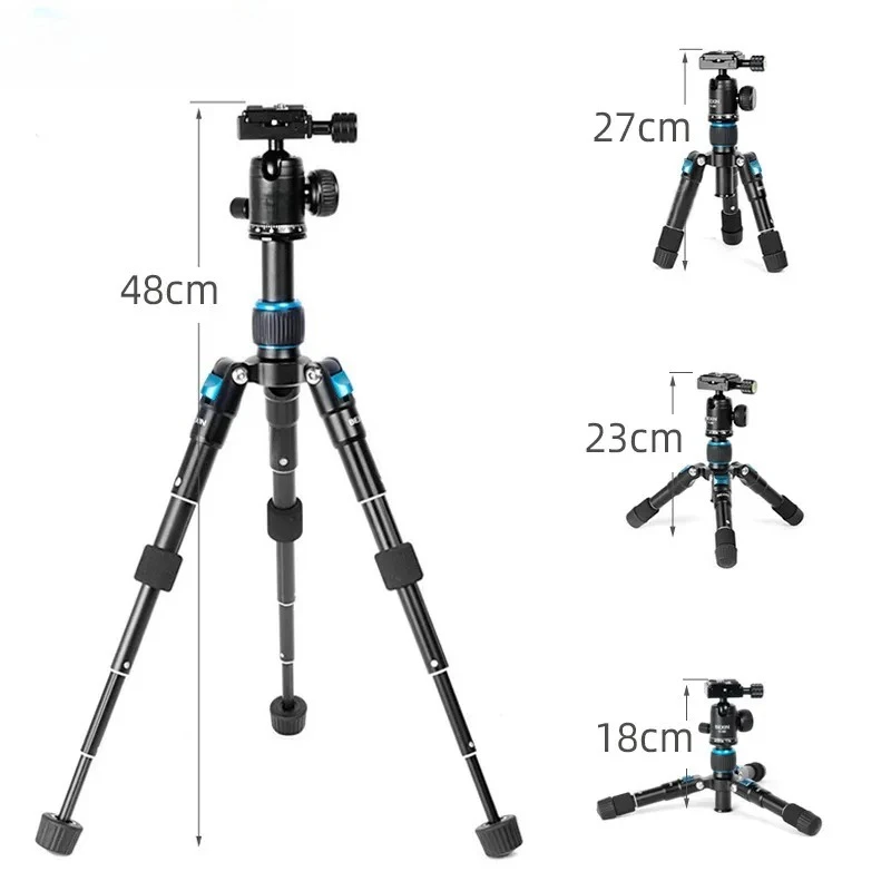 Portable Aluminum Alloy Mini Tripod Folding Desktop Stand for SLR Camera Mobile Phone Live Stream Video Recording Stable