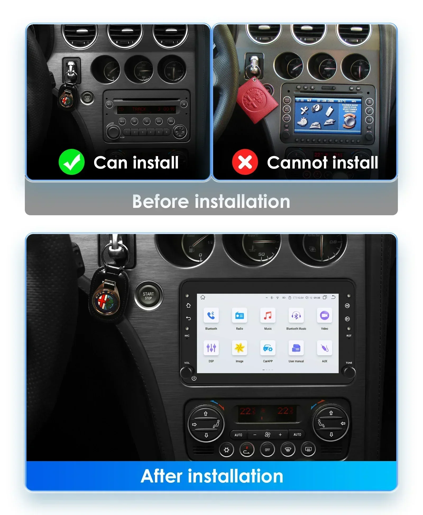 Radio con GPS para coche, reproductor Multimedia con Android, Carplay, RDS, No 2DIN, Ia Voice, para Alfa Romeo 159, Brera, Spider, Sportwagon, 7862 2