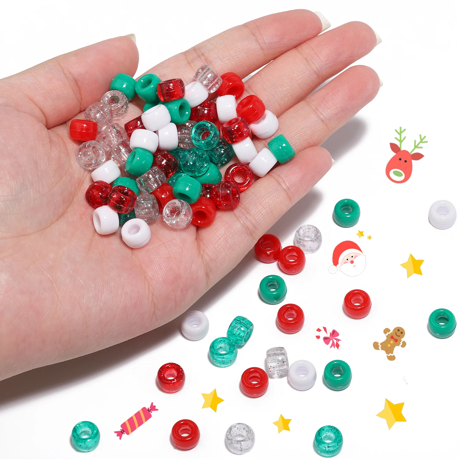 80Pcs/Box Christmas Style Acrylic Beads Green White Red Loose Spacer Beads For DIY Jewelry Making Bracelet Necklace Accessories