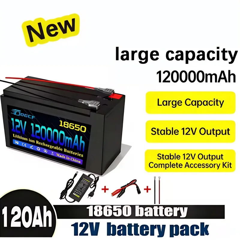 

✅️️✅12V Battery 100Ah 18650 Rechargeable LiFePO4 Lithium Battery Built-in 5V 2.1A Usb Power Display Port Charger+12.6V 3A ch