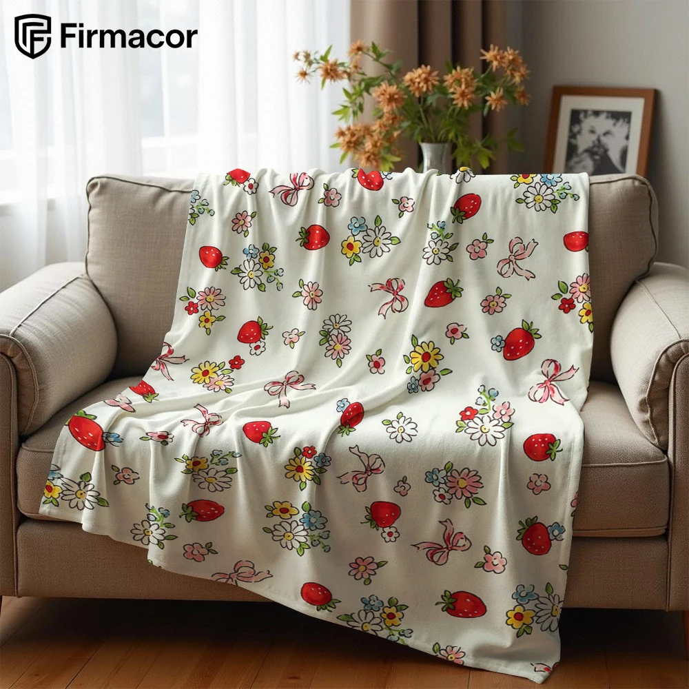 Strawberry & Bow Bouquet Lightweight Microfiber Soft Christmas Fleece Blanket Warm Cozy Throw for Sofa Office Travel All Season