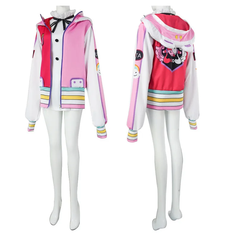 Anime Film RED Daughter of Shanks Uta Cosplay Costume with Earphone Women Daily Pink Coat Dress Halloween Carnival Party Outfit view 2