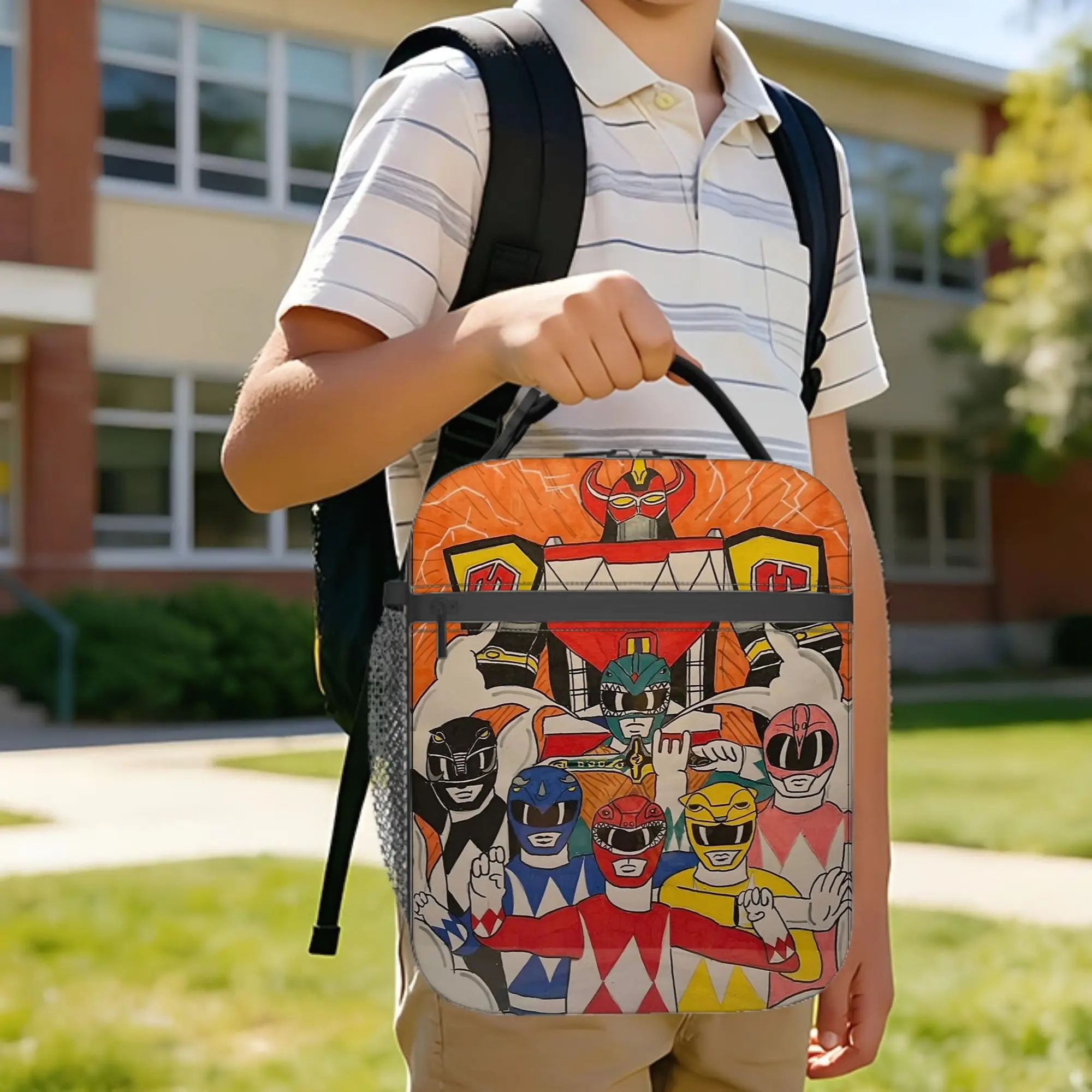 Borsa termica per il pranzo con illustrazioni di Power Rangers e Megazord, contenitore per il pranzo, borsa termica, borsa per il pranzo, borsa per il pranzo scolastico, borsa per il picnic, borsa Bento