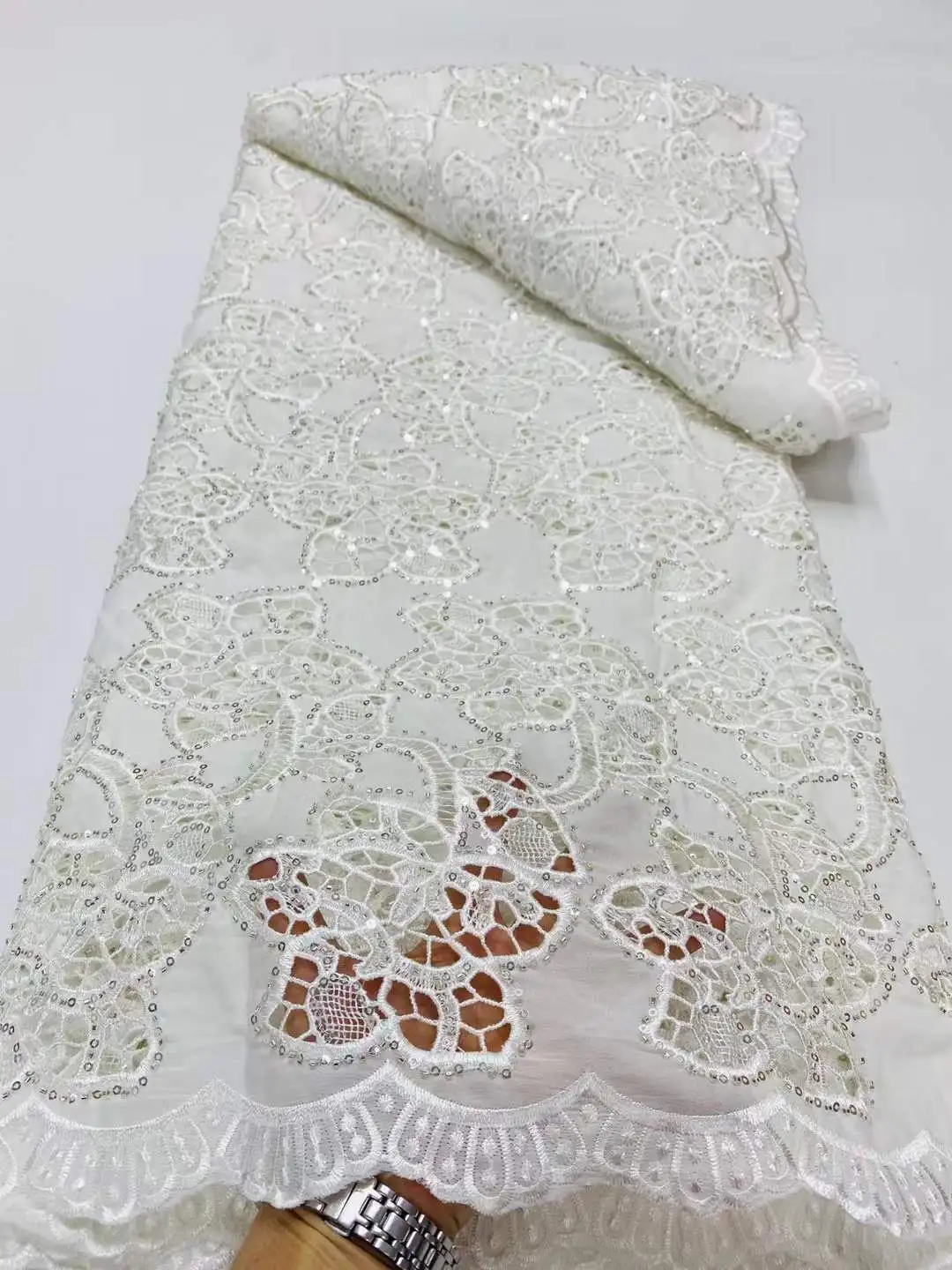 

Luxury 5 Yards Lace Fabrics Quality Sale Beaded Lace Fabric High Quality Chiffon African Lace Fabric Dresses