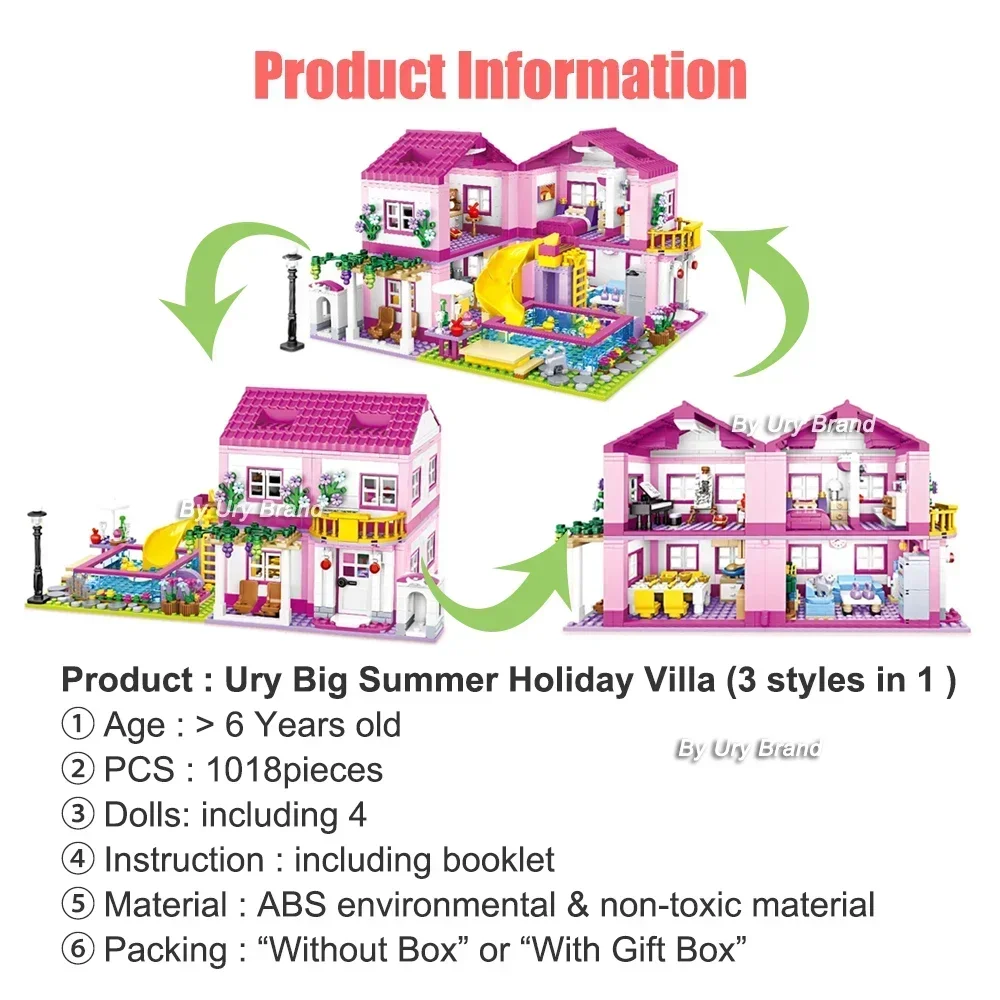 Friends City House ฤดูร้อน Holiday Villa Castle Building Blocks ชุดตัวเลขสระว่ายน้ํา DIY ของเล่นสําหรับเด็กผู้หญิงคริสต์มาสของขวัญ