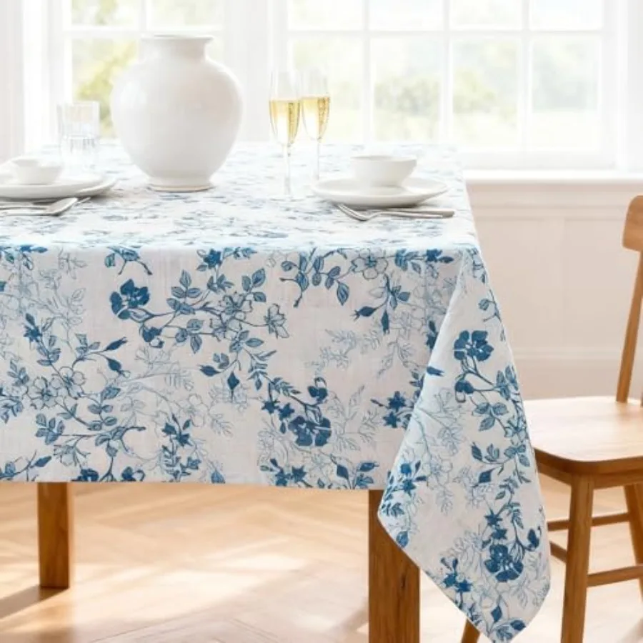 

Linen Table Cloths Floral Printed Tablecloth Spill-Proof Waterproof Table Cover for Dining Buffet Feature Soft and Thick Fabric