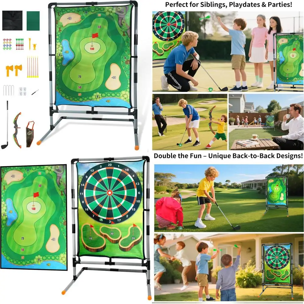 

All-in-One Sports Set: Golf Chipping, Archery, Darts, and Hitting Mat for Family Fun Indoors or Out