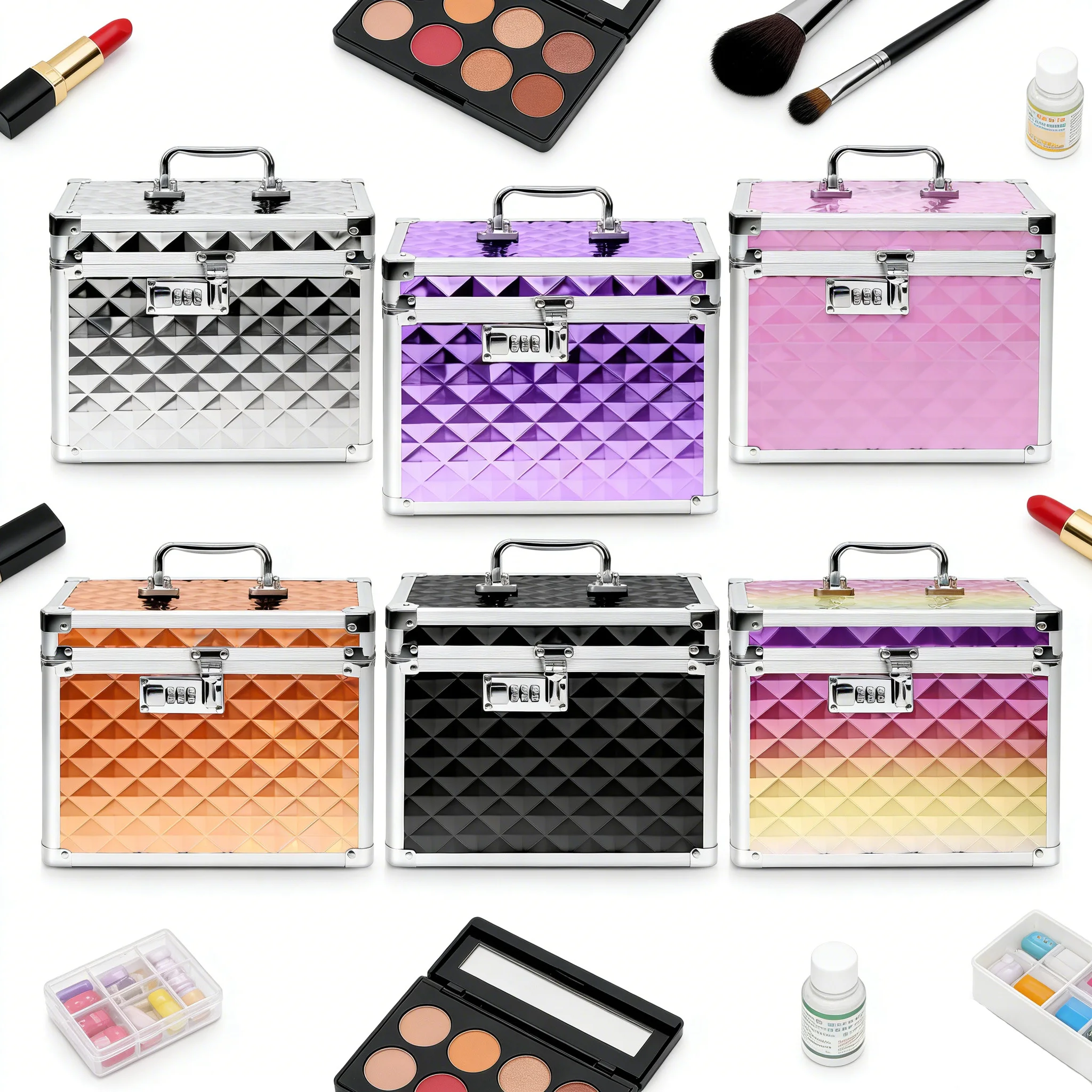 Tragbarer Make-up-Zugkoffer, Kosmetikkoffer, Organizer aus Aluminiumlegierung, Schmuck, Medizinbox, Wertsachen, Dokumente, sicher mit Griff