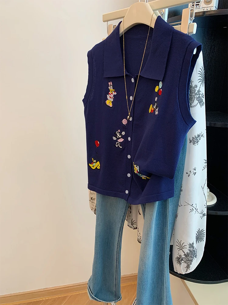 

Женский летний вязаный жилет с вышивкой, новый корейский стиль, омолаживающий дизайн, модный топ