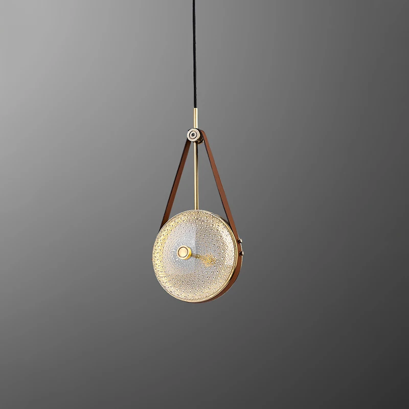 Modern Glass Pendant Light Minimalist Round Brass Hanging Lamp for Bedroom Bedside Dining Room Bar