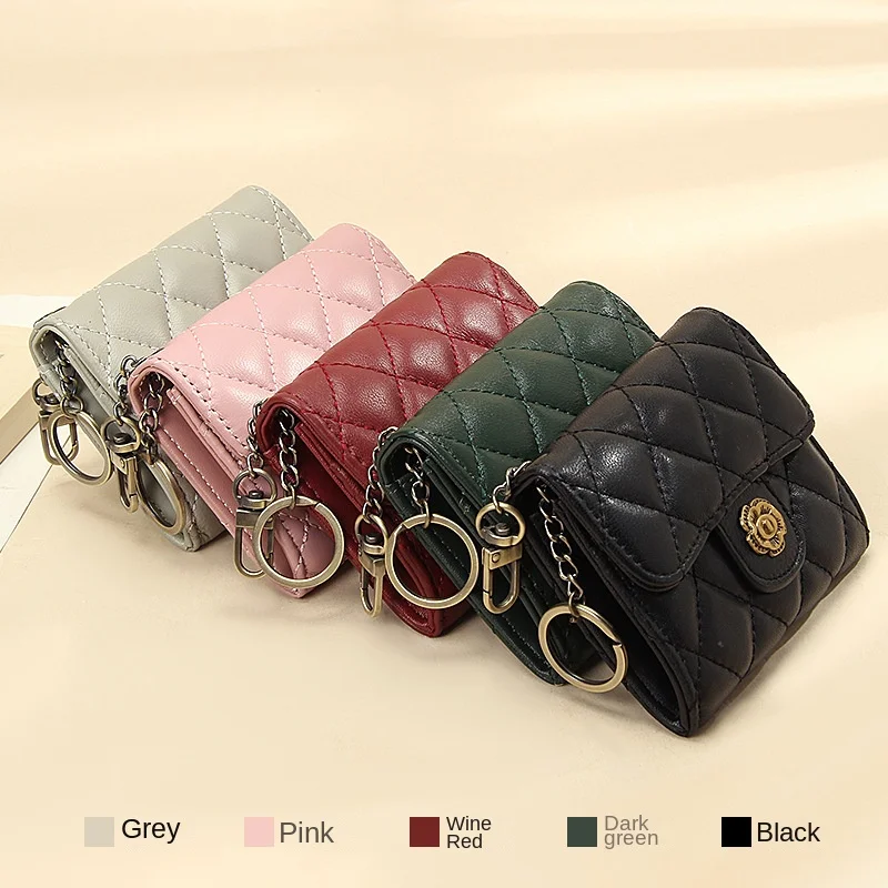 Genuine Leather Short Women Wallet Hasp Portable Female Purse Envelope Classic Rhombus Clutch Card Holder Slim Coin Card Holders