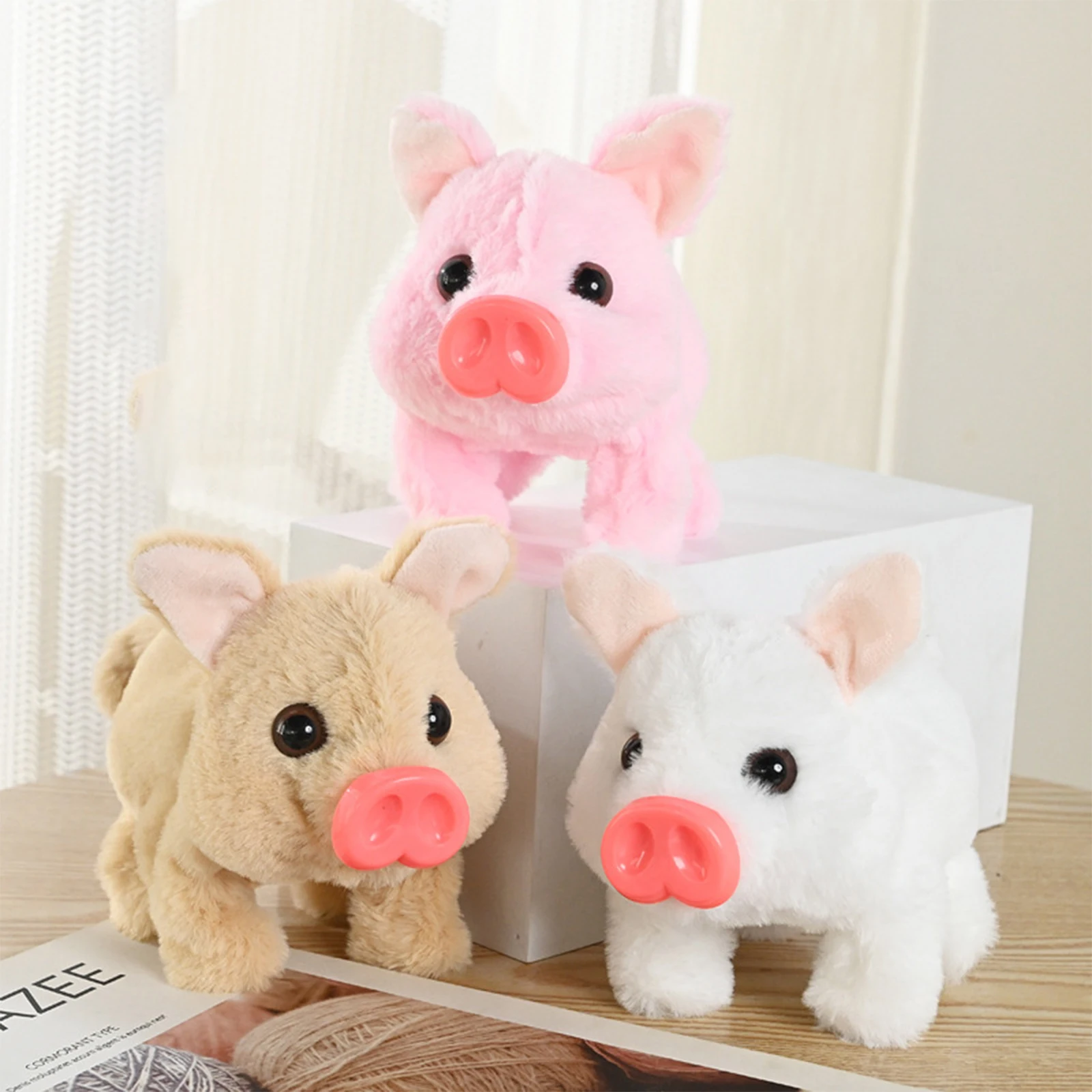 Jouet réaliste en peluche de cochon électrique avec queue de soufflage, sons d'oeil de nez, jouet cochon électronique en peluche pour les amoureux des animaux de compagnie