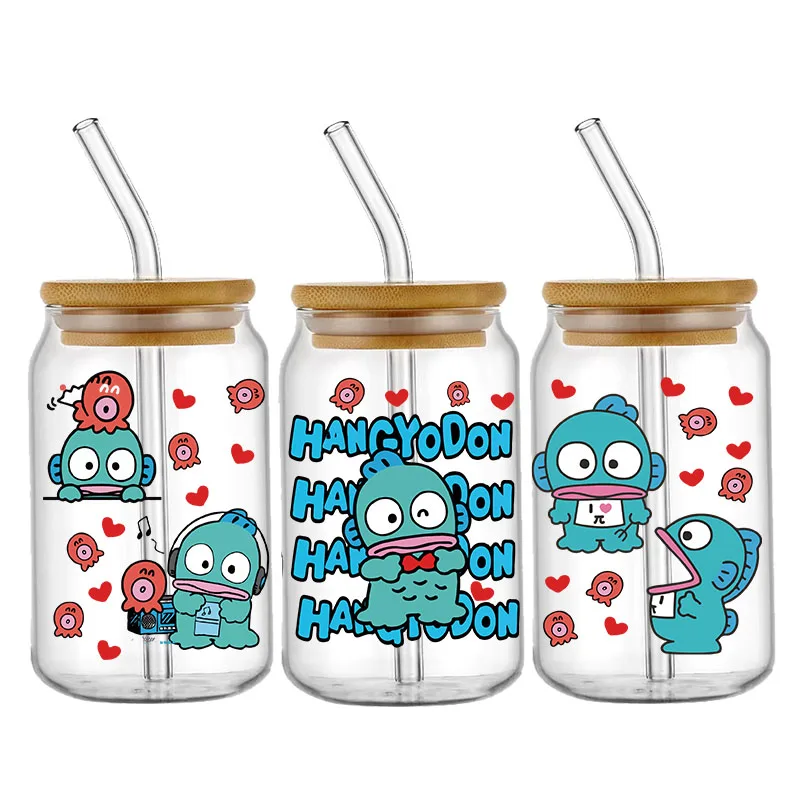 Sanrio Cartoon Hangyodon Pattern UV DTF Transfer Sticker Waterproof Transfers Decals For 16oz Glass Cup Wrap Stickers