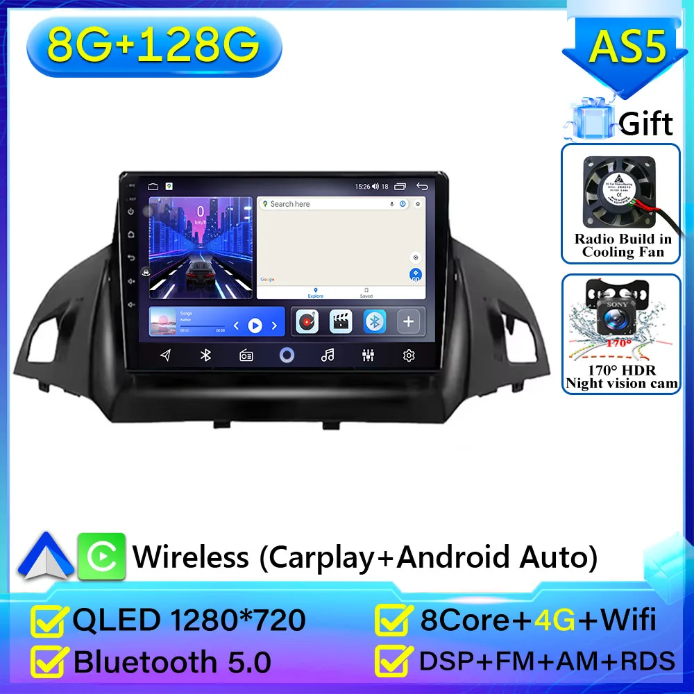 Autoradio Carplay Voor Ford C-MAX Kuga 2 Escape 3 2012-2019 Navigatie GPS Android Auto Bluetooth Multimedia Speler Geen 2din DVD