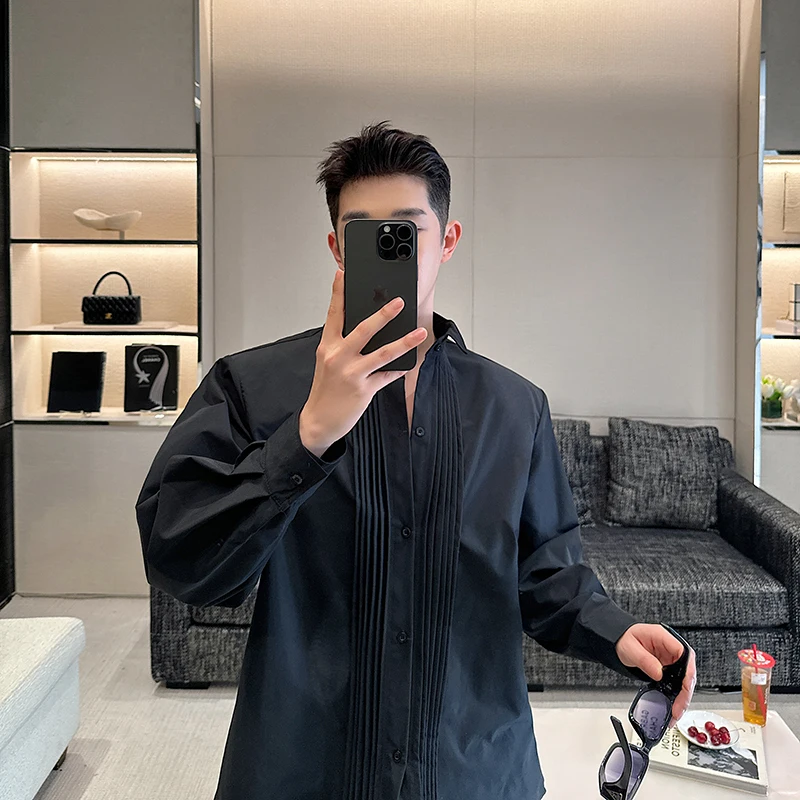 

Casual Wing Collar Long Sve Men's irt Formal Dinner Outerwear White irt Jaet Spring Autumn Faion Trendy Brand