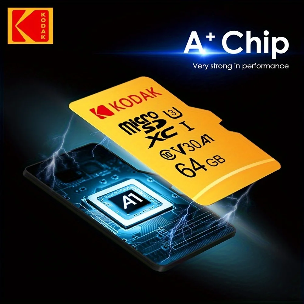 Kodak 32GB-256GB MicroSDCC Memory Card - U3, 4K, A1, UHS-I, C10, TF Memory Cards สําหรับกล้อง สมาร์ทโฟน และแท็บเล็ต