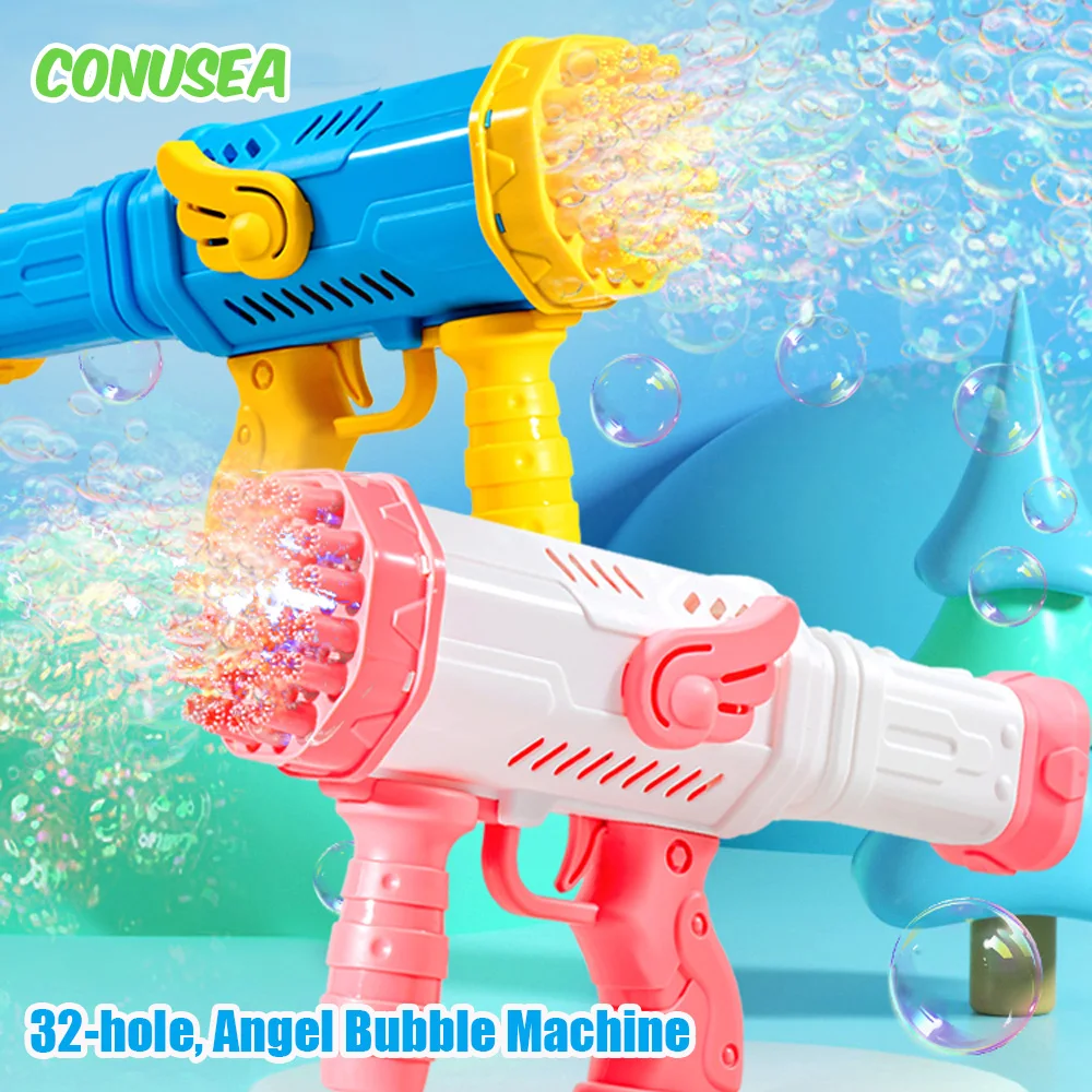 Pistolet à bulles d'ange à 32 trous, pistolet à bulles de savon électrique, Machine à bulles automatique, souffleur, jouets de fête de mariage, cadeau pour enfants