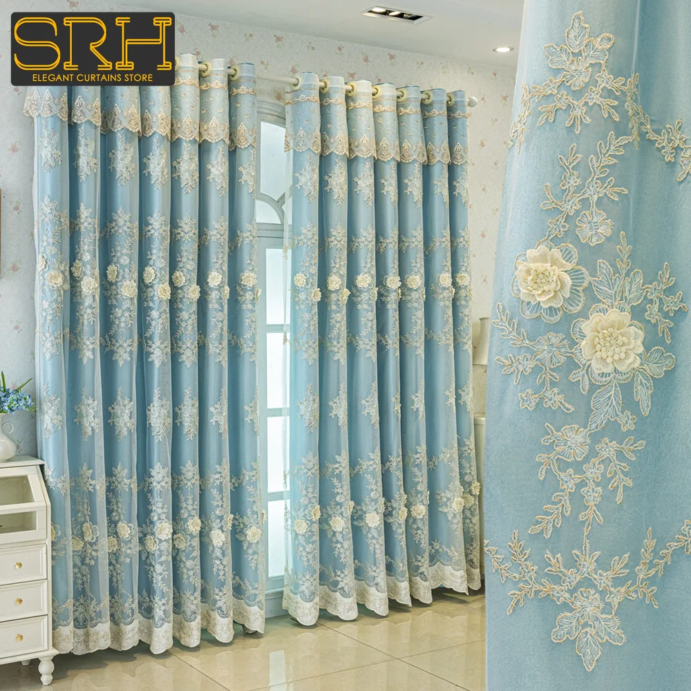 

Simple European Elegant Light Luxury Relief Embroidered Gauze One-piece Double-layer Blackout Curtain for Iving Room Bedroom New